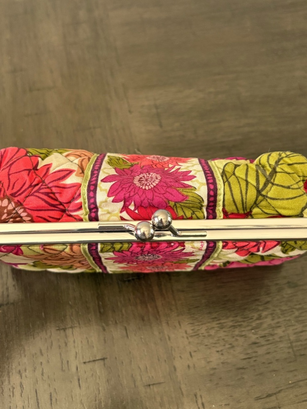 Vera Bradley Quilted Cosmetic Pouch in Pink, Olive & Brown - Picture 4 of 7